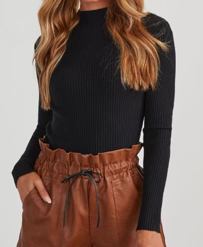 Women's Ribbed Knit Mock Neck Tops for Spring