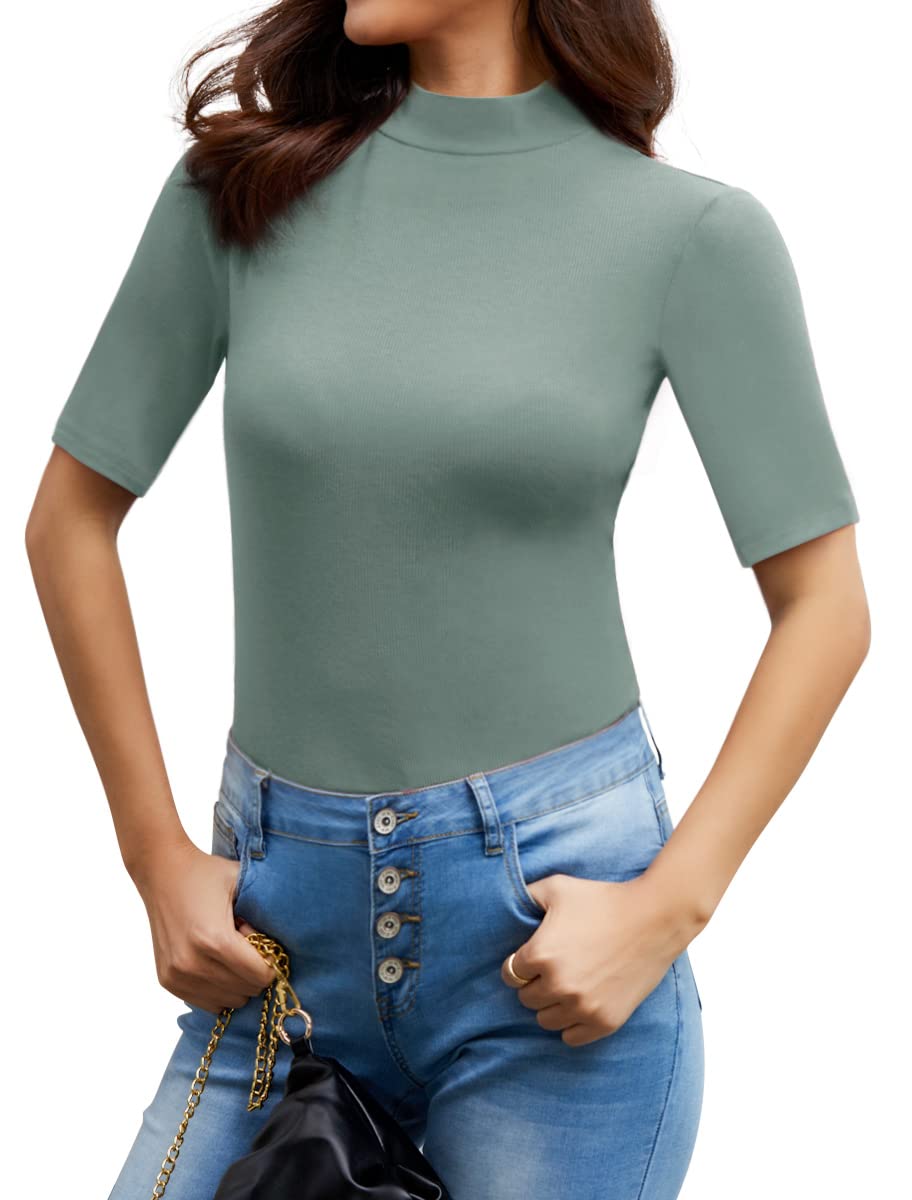 Women's Ribbed Knit Mock Neck Casual Shirt