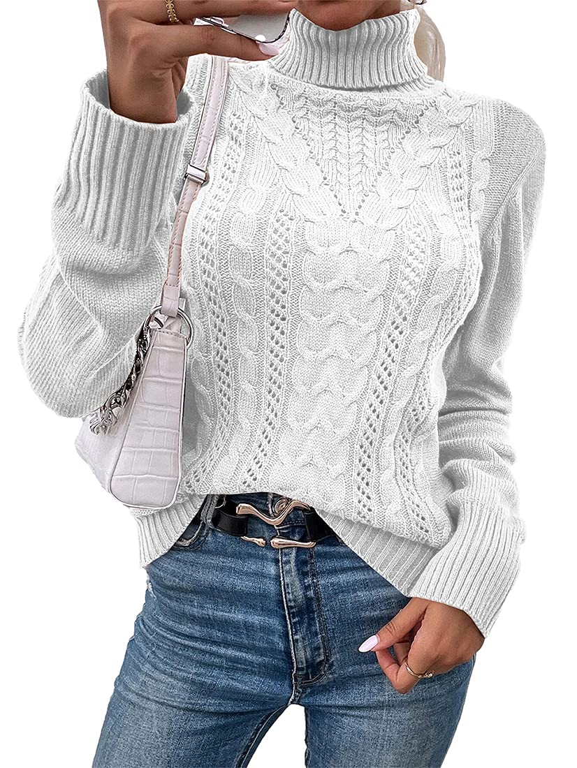 Cable Knit Turtleneck Sweater for Women Casual Wear