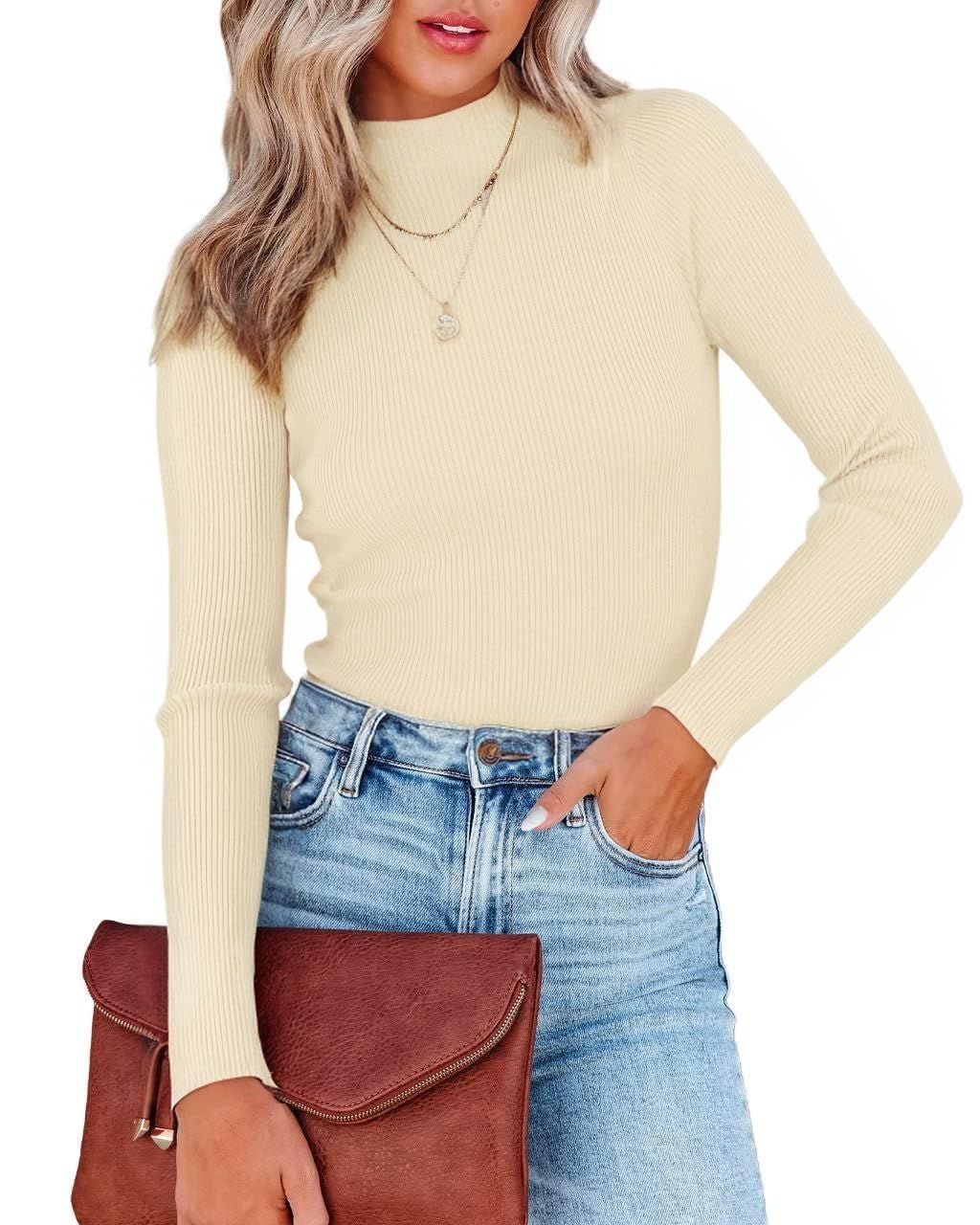 Women's Ribbed Knit Mock Neck Tops for Spring